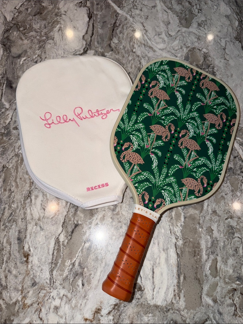 Lilly Pulitzer Pink, Black & Brown Palm-Print Pickleball Paddle NWOT